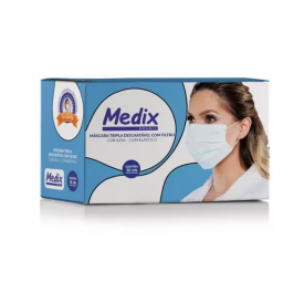 Máscara Descartável Tripla com Elástico com 50un - Azul - Medix