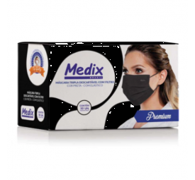 Máscara Descartável Tripla com Elástico com 50un - Preta - Medix