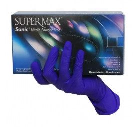 Luva Procedimento Nitrilica Azul Sem Pó Sonic com 100un - SuperMax