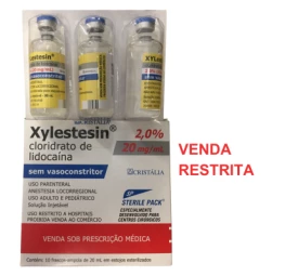 Anestésico Xylestesin Cloridrato de Lidocaína 2% Sem Vasocontritor 20ml - Caixa com 10un - Cristália