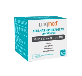Agulha descartável 30x7 (22Gx1 1/4) com 100un - Uniqmed