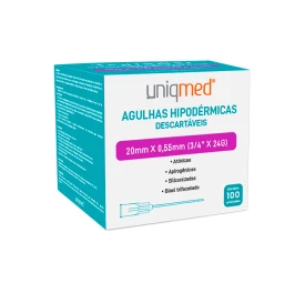 Agulha Descartável 20x5,5 (24Gx3/4) com 100un - Uniqmed