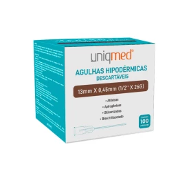 Agulha Descartável 13x4,5 (26Gx1/2) com 100un - Uniqmed
