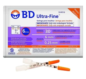 Seringa Descartável Insulina 0,3ml com agulha 6X0,25mm Ultrafine II 10un - BD REF 324916