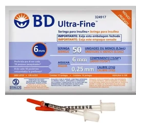 Seringa Descartável Insulina 0,5ml com agulha 6X0,25mm Ultrafine II 10un - BD REF 324917