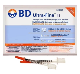 Seringa Descartável Insulina 0,5ml com agulha 8X0,30mm Ultrafine II 10un - BD REF 328325