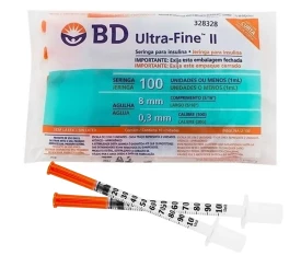 Seringa Descartável Insulina 1ml com agulha 8X0,30mm Ultrafine II 10un - BD REF 328328