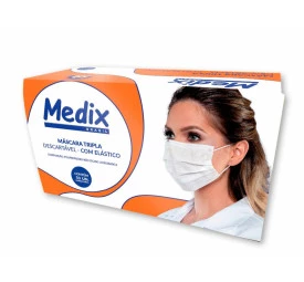 Máscara Descartável Tripla com Elástico C/50 Branca - Medix