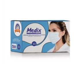 Máscara Descartável Tripla com Elástico com 50un - Azul - Medix