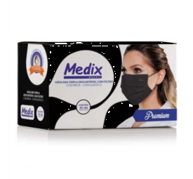 Máscara Descartável Tripla com Elástico com 50un - Preta - Medix