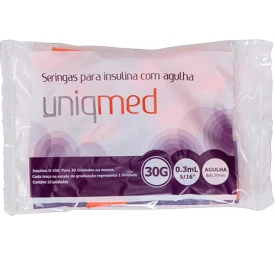 Seringa Descartável 0,3 ml agulha 8x0,30mm com 10 un - UNIQMED