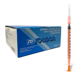 Seringa Descartável 1ml c/ agulha 13x0,33mm Resíduo Zero unidade - Solidor